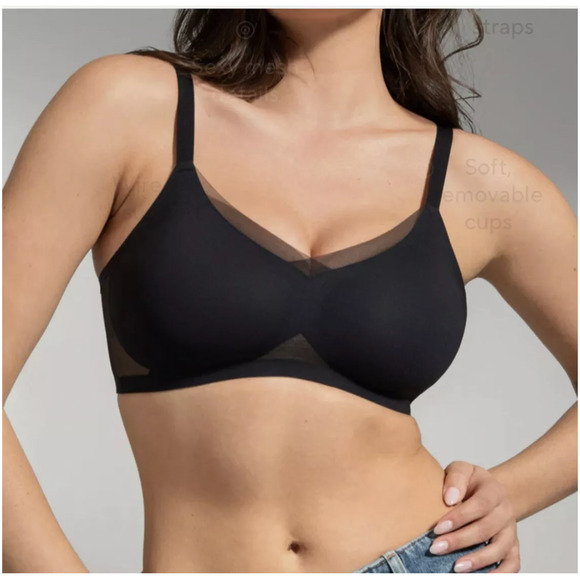 Honeylove Womens CrossOver Wireless Convertible Bra In Runway Black/Nude Size L - Picture 3 of 9